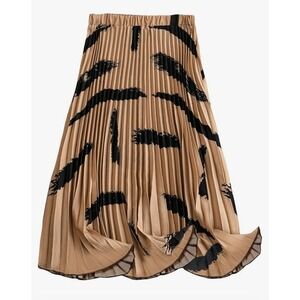 Pleated Midi Skirt Women's Size 4XL Beige Black Lightweight Flowing Career Event